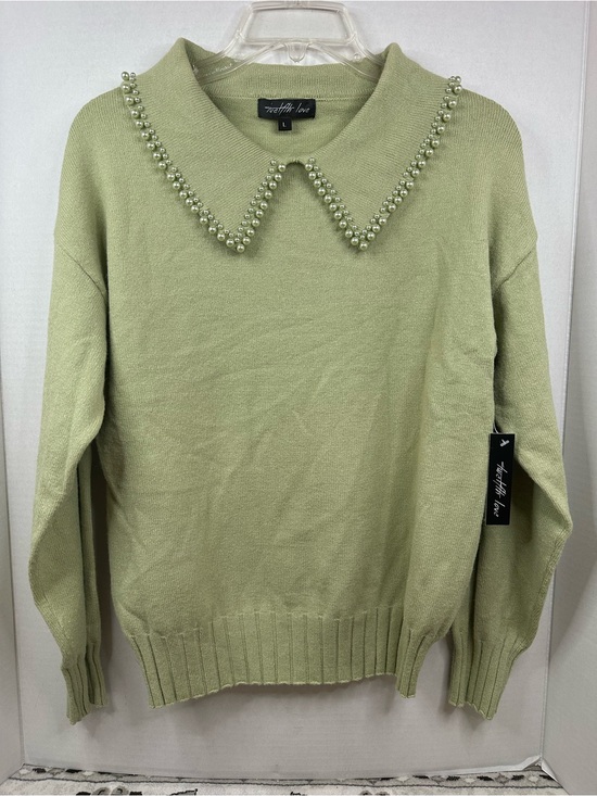 Twelfth Love Sweaters - Pearl-Trim Collared Crewneck Sweater — Sage Green, size Large, NWT